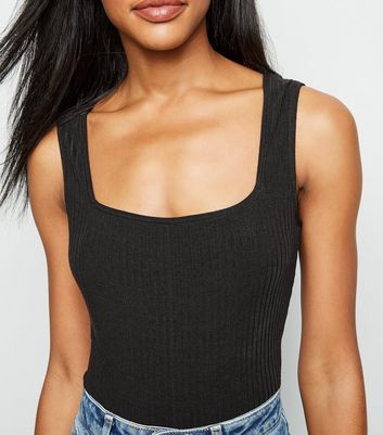 square neck black bodysuit