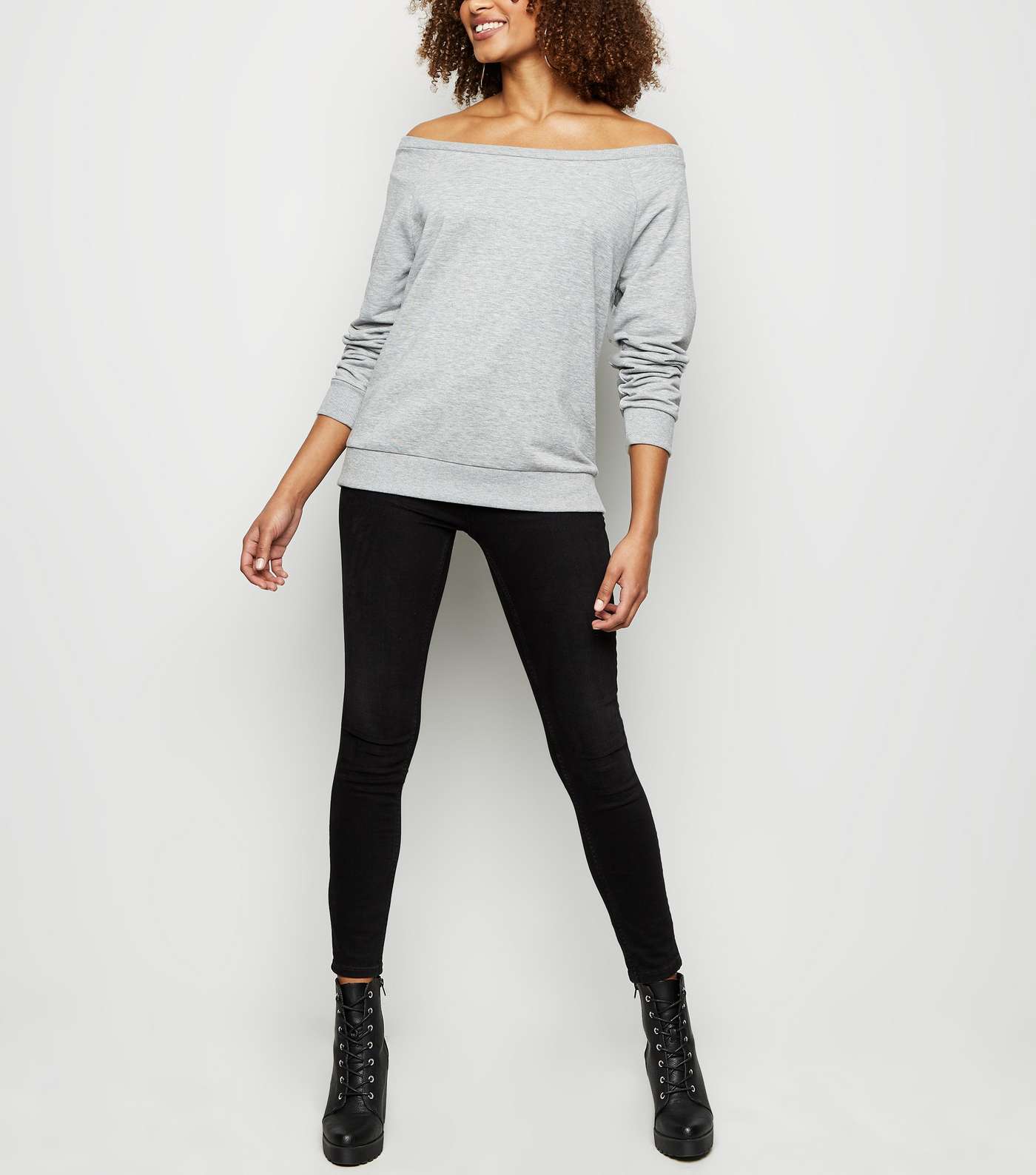Grey Marl Oversized Bardot Sweatshirt Image 2