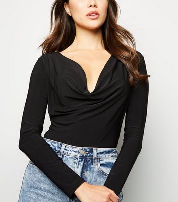 black cowl neck bodysuit