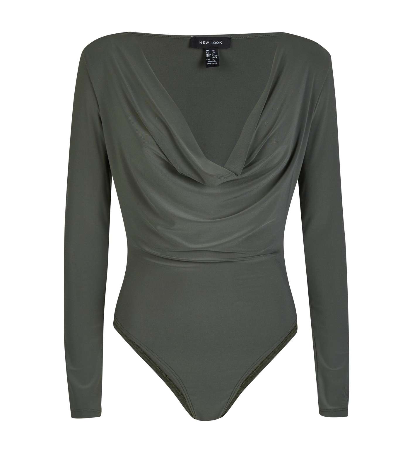 Khaki Cowl Neck Long Sleeve Bodysuit Image 4