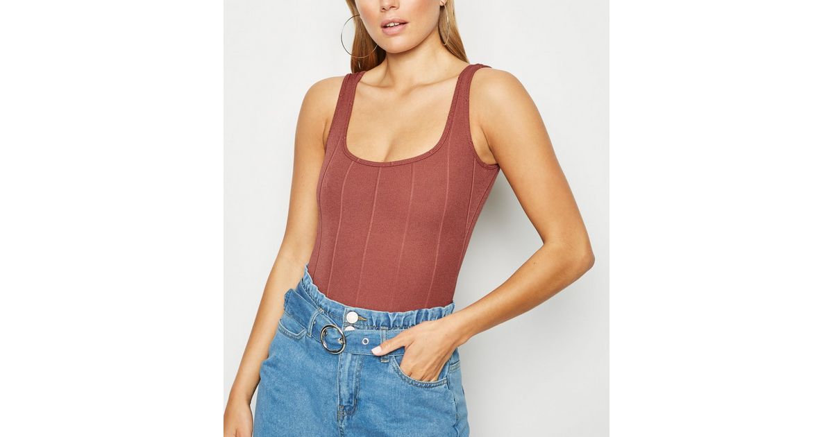 Vivo Scoop Neck Bodycon in Jersey - Rust main image 0
