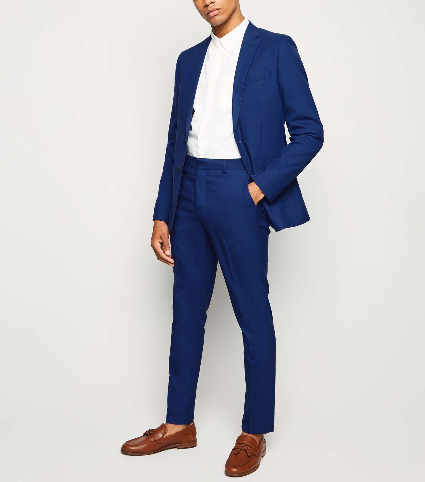 Bright Blue Skinny Suit Trousers Image 2