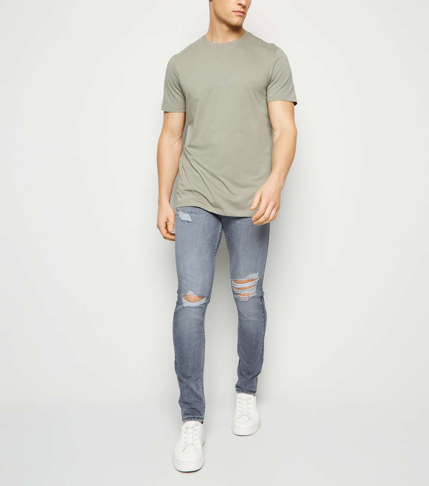 Grey Light Wash Ripped Knee Skinny Jeans Image 2