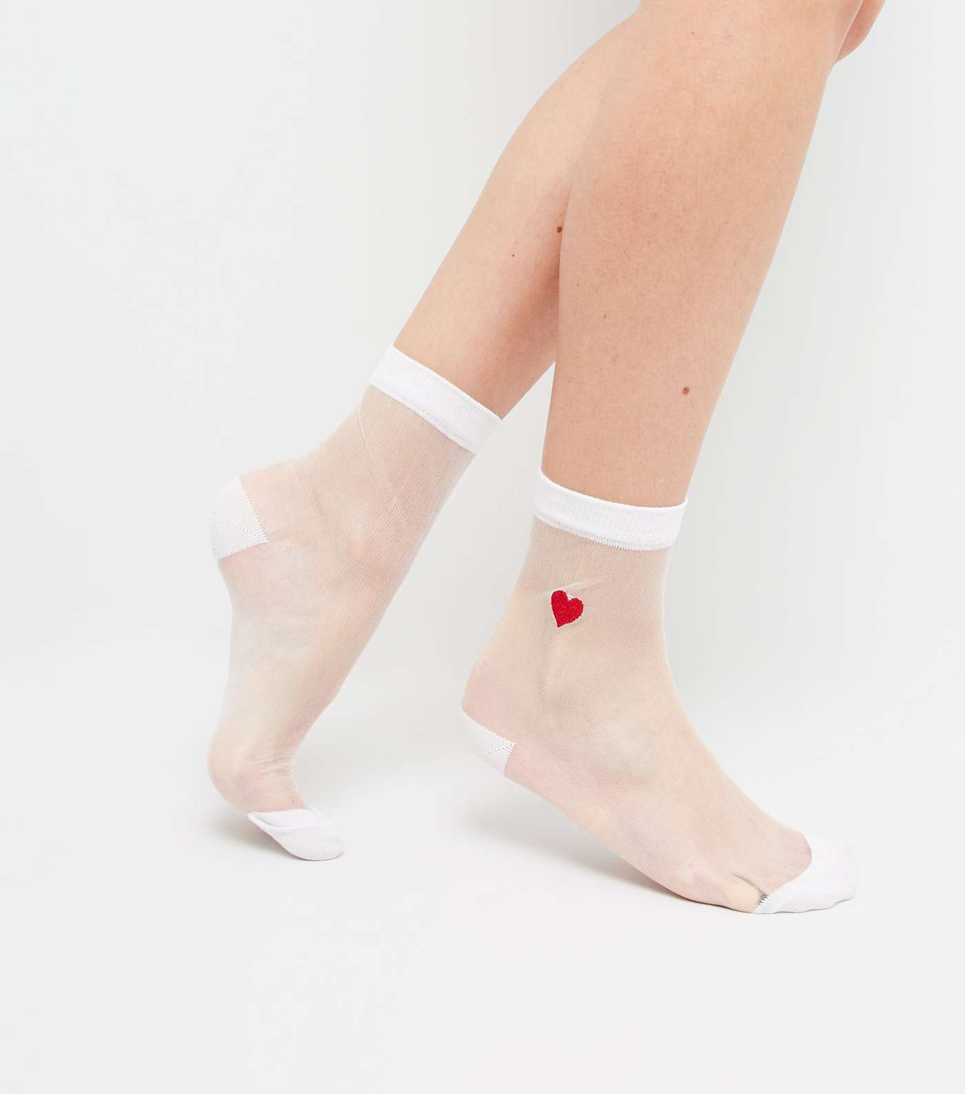 White Heart Embroidered Sheer Socks Image 2