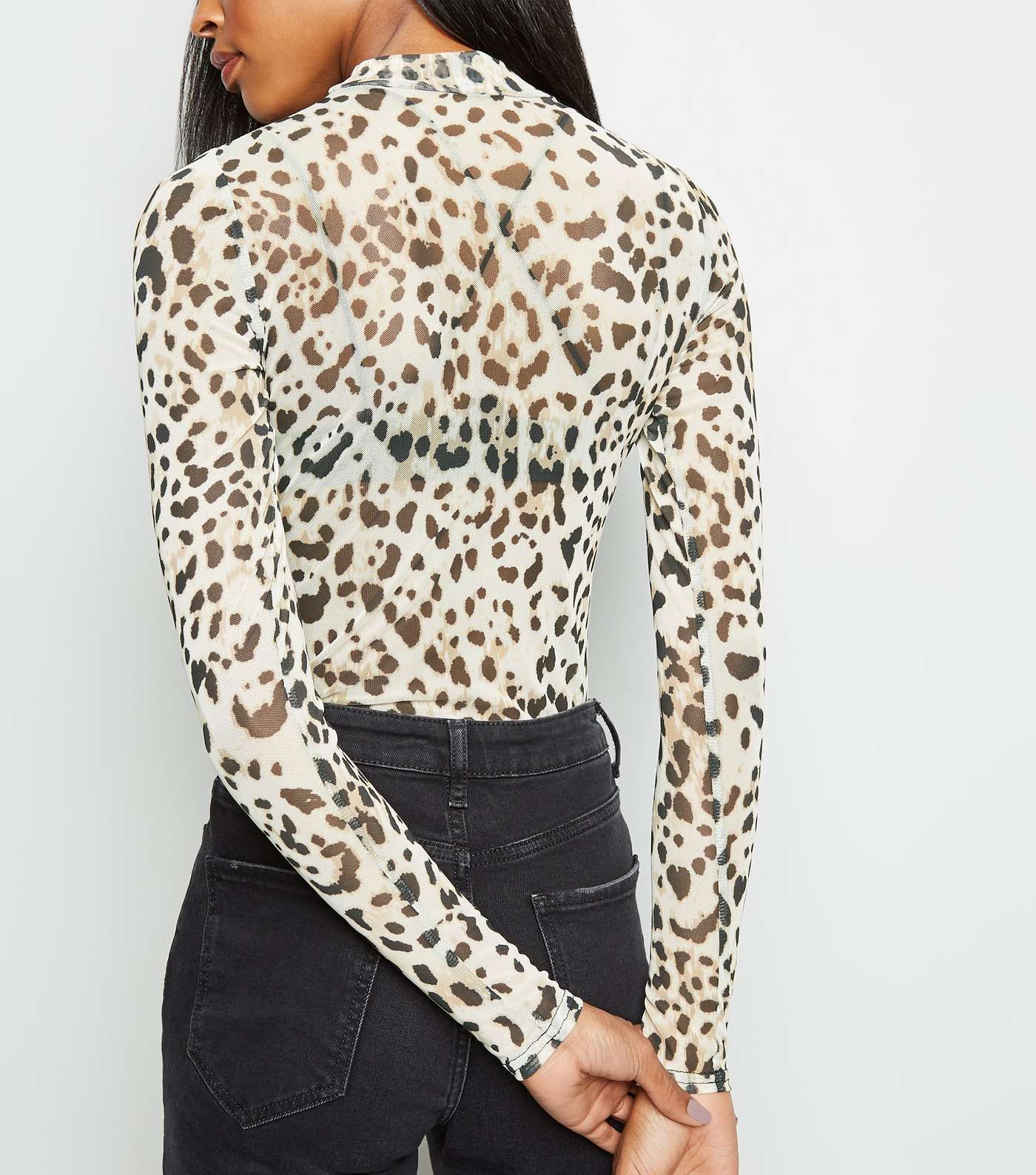 Brown Leopard Print High Neck Mesh Bodysuit Image 5