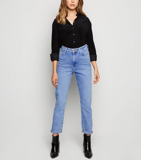 Pale Blue Waist Enhance Slim Mom Jeans