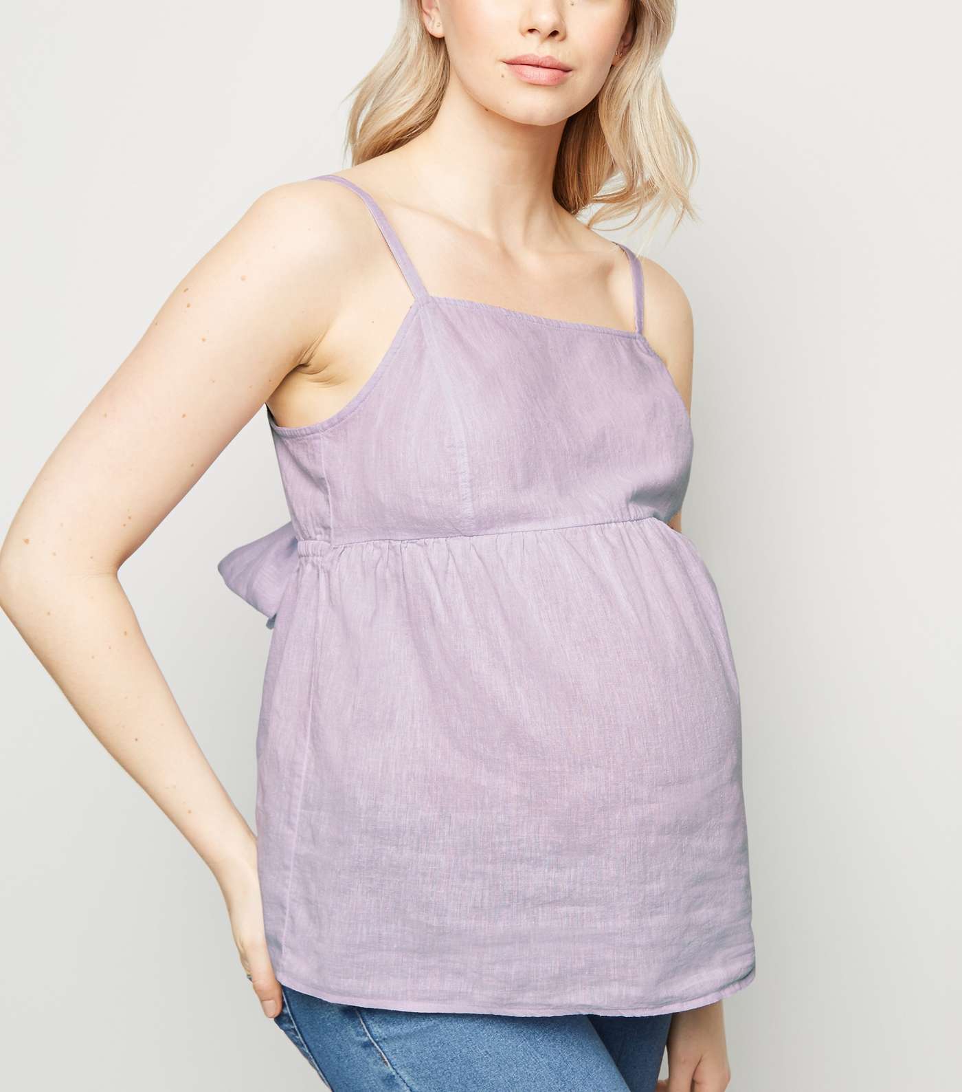 Maternity Lilac Linen Blend Tie Back Cami Image 3
