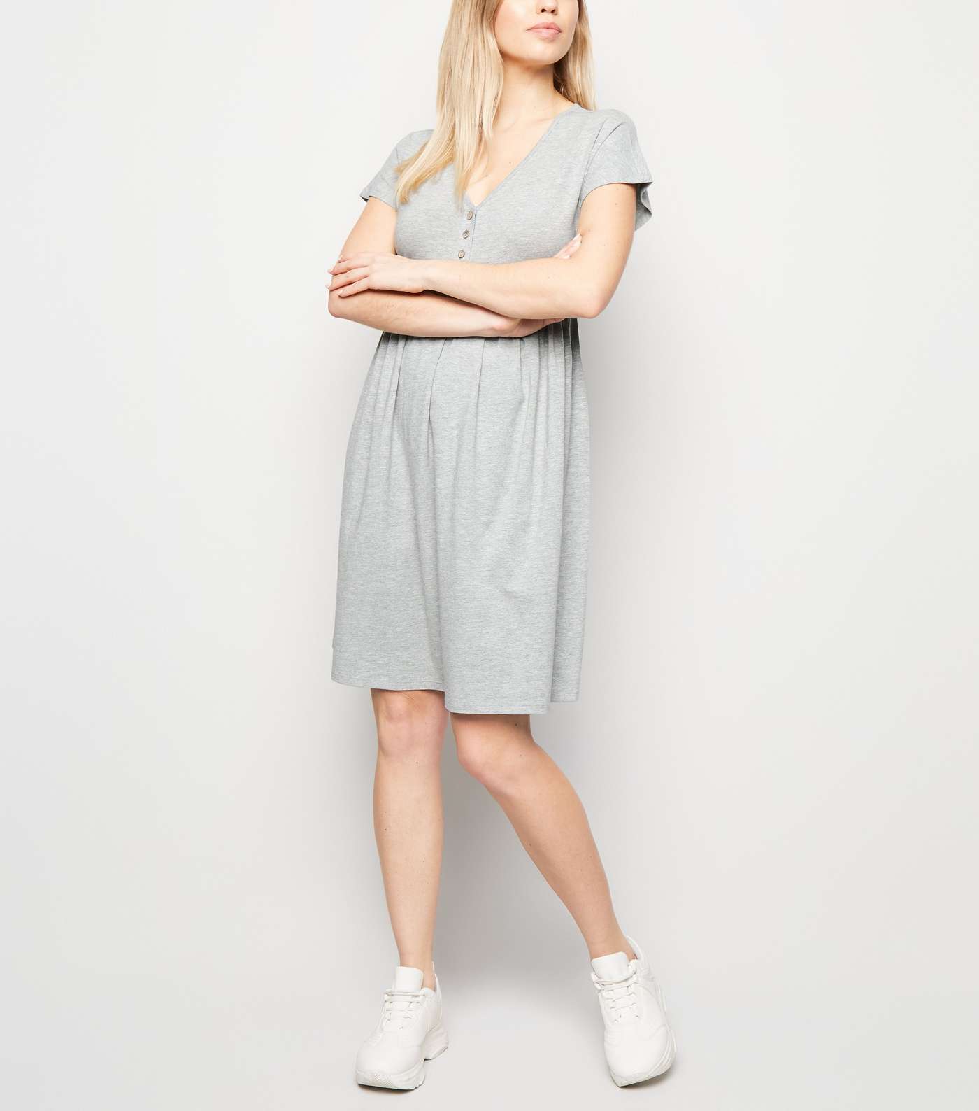 Maternity Grey Marl Button Front Smock Dress