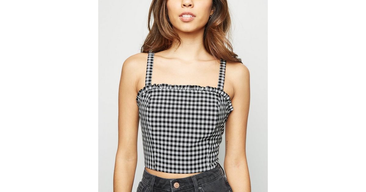 Black Gingham Frill Trim Bralette 