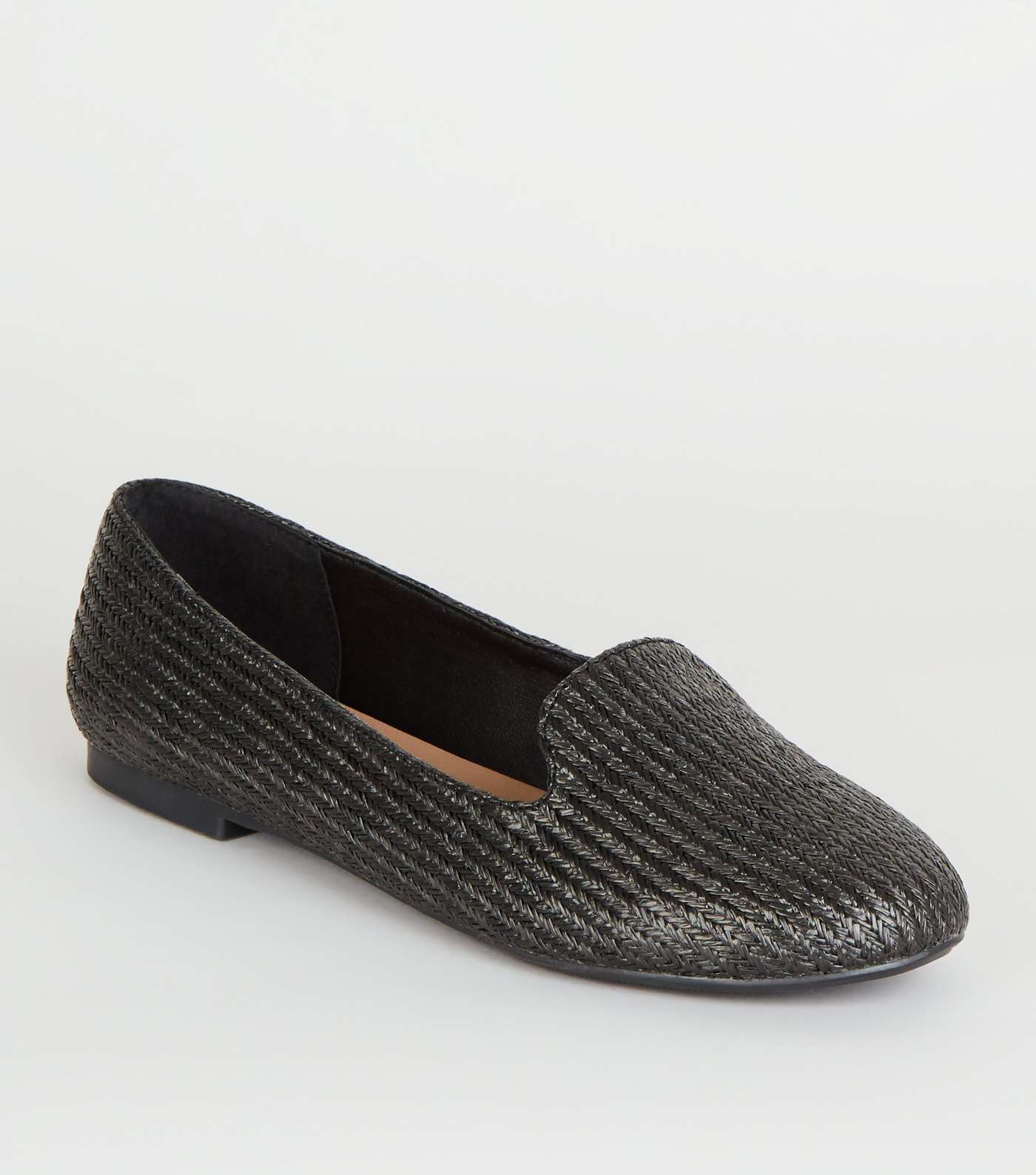 Black Woven Straw Effect Loafers