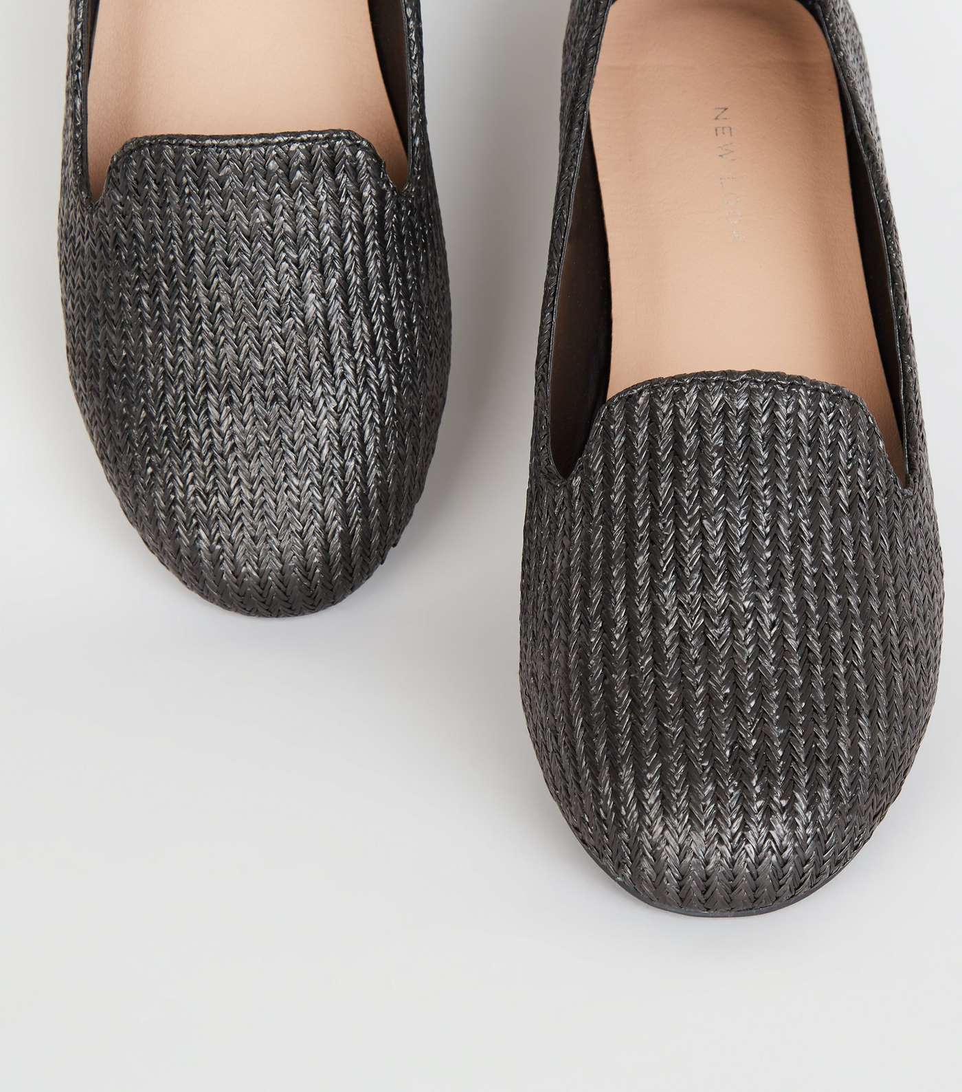 Black Woven Straw Effect Loafers Image 3