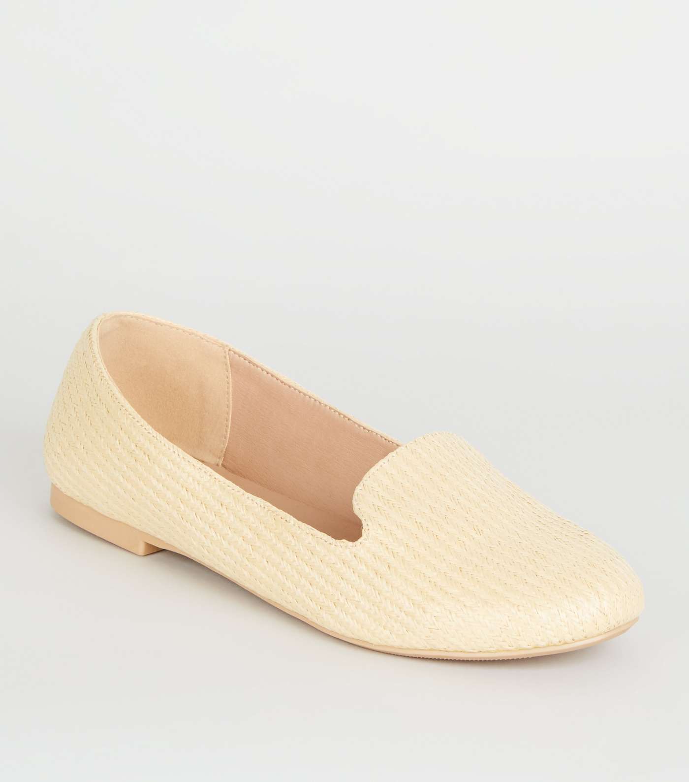 Off White Woven Straw Effect Loafers
