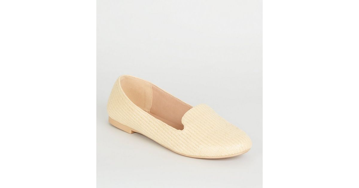 Off White Woven Straw Effect Loafers | New Look