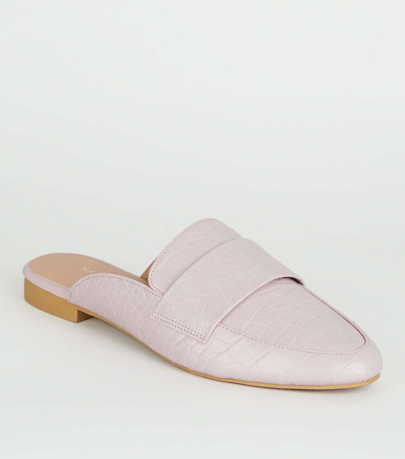 Lilac Faux Croc Loafer Mules