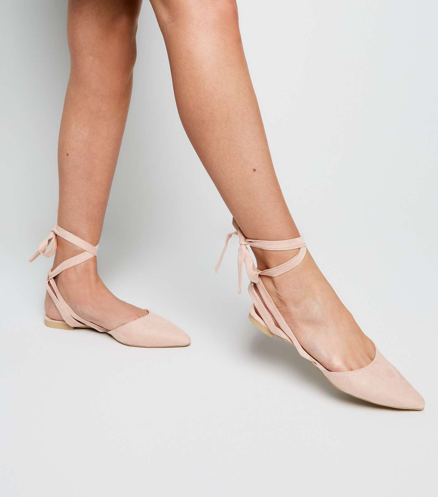 Pink Suedette Pointed Ankle Tie Pumps Image 2
