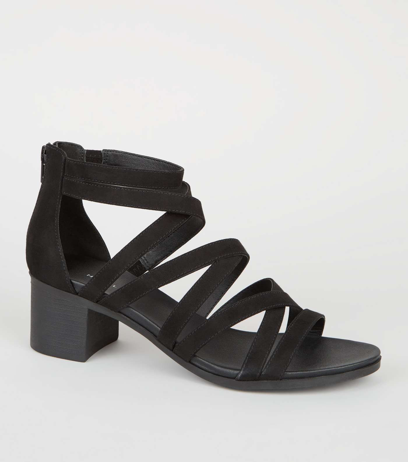 Black Strappy Low Block Heel Footbed Sandals