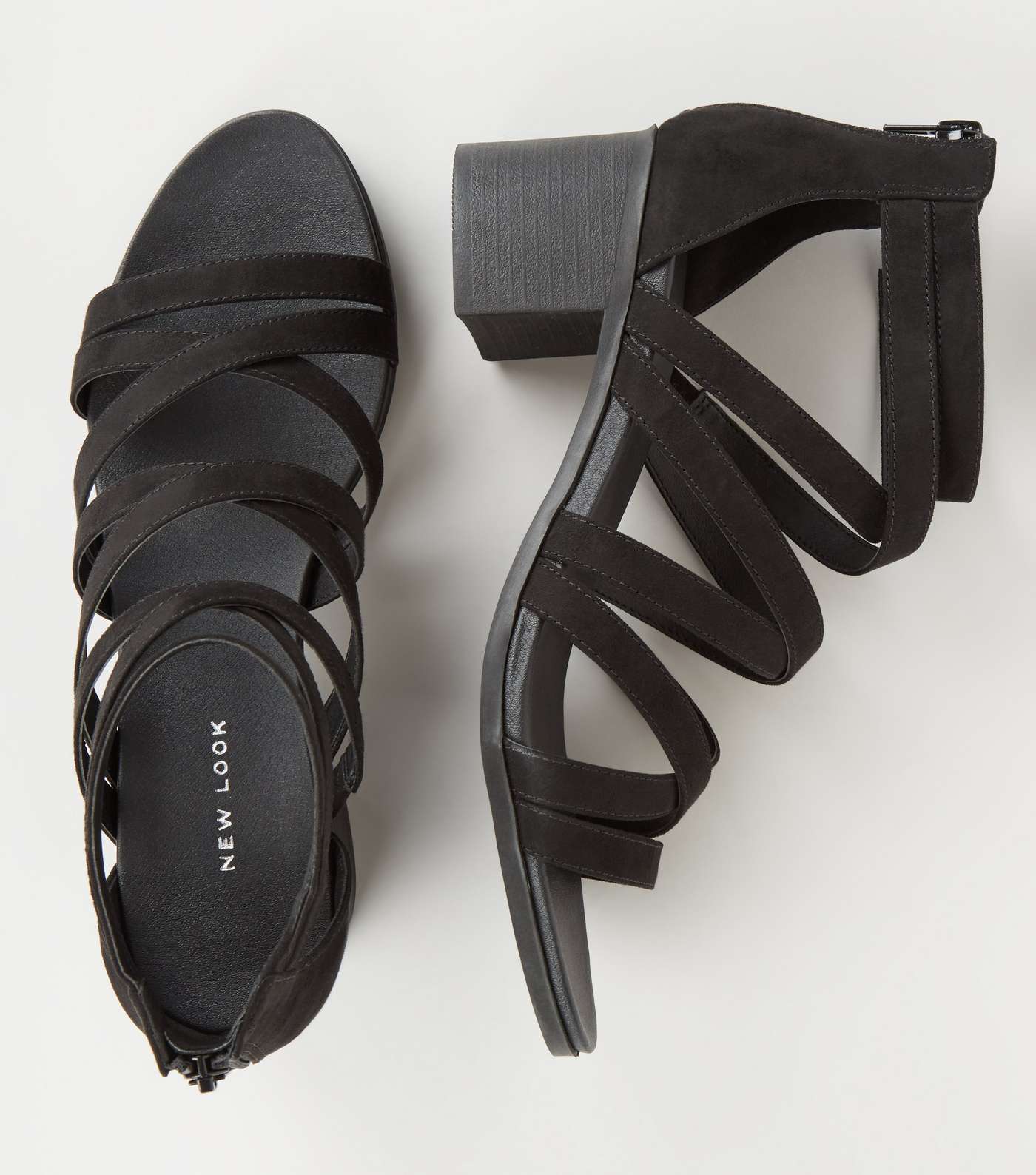 Black Strappy Low Block Heel Footbed Sandals Image 3