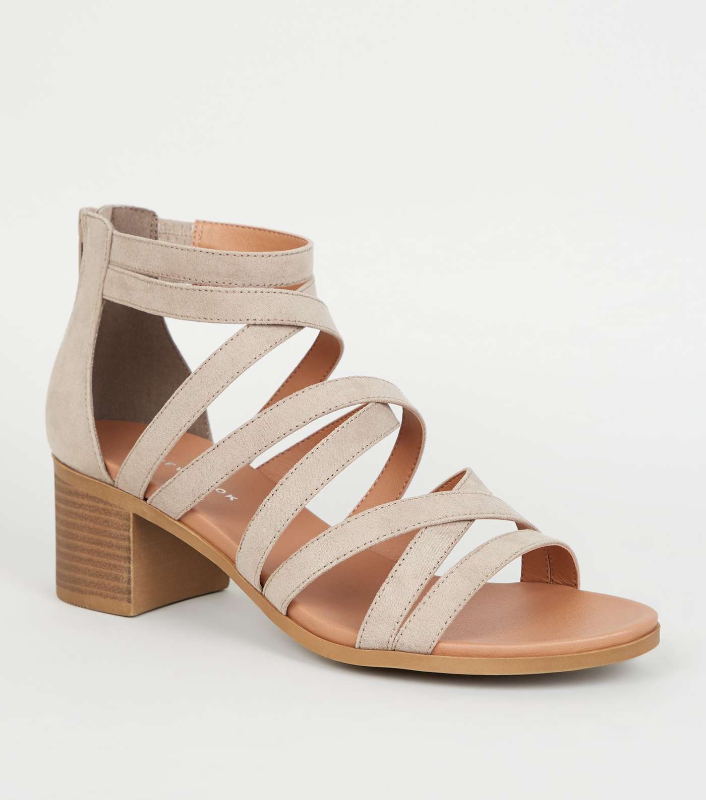 Light Brown Strappy Low Block Heel Footbed Sandals