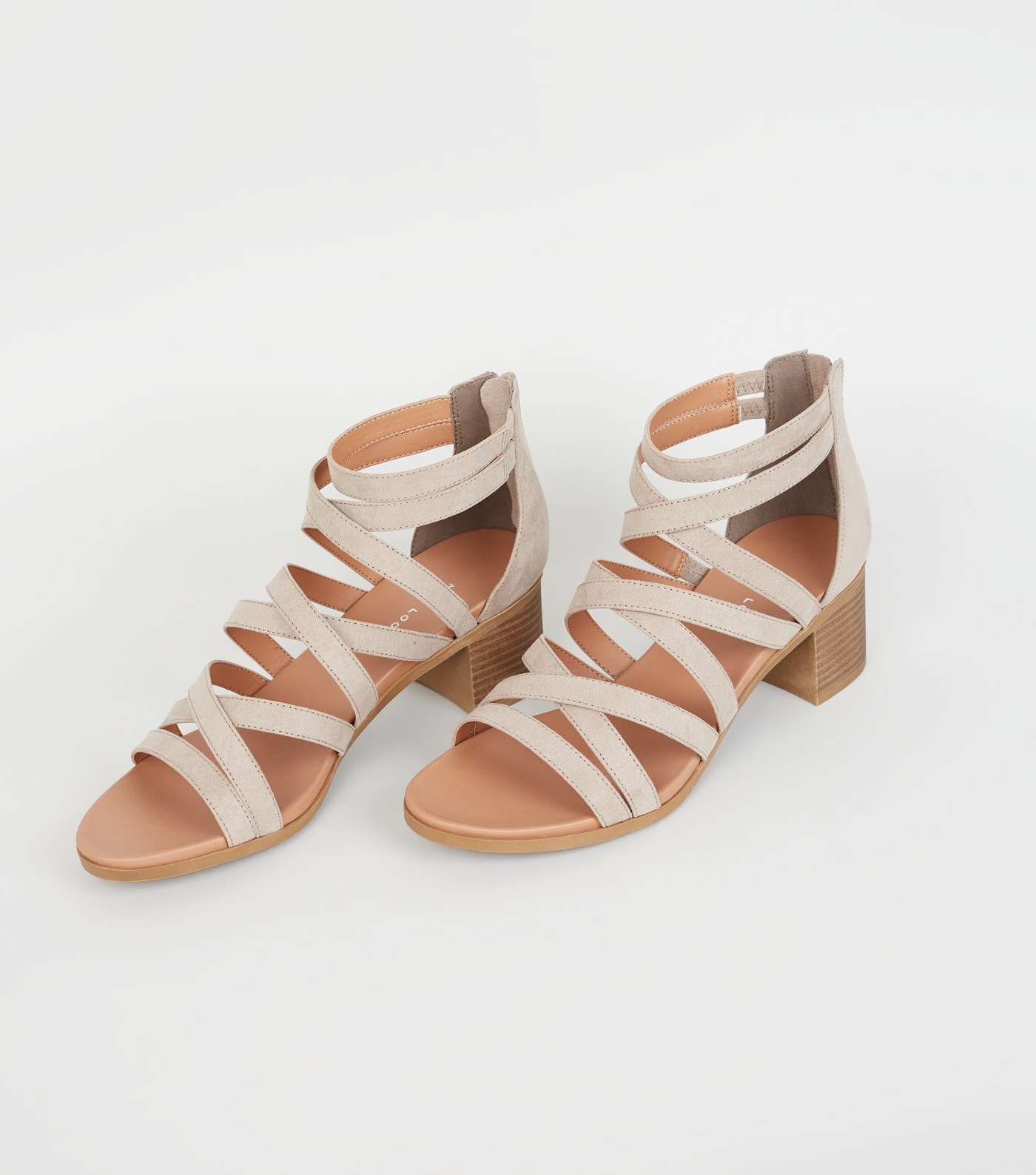 Light Brown Strappy Low Block Heel Footbed Sandals Image 3