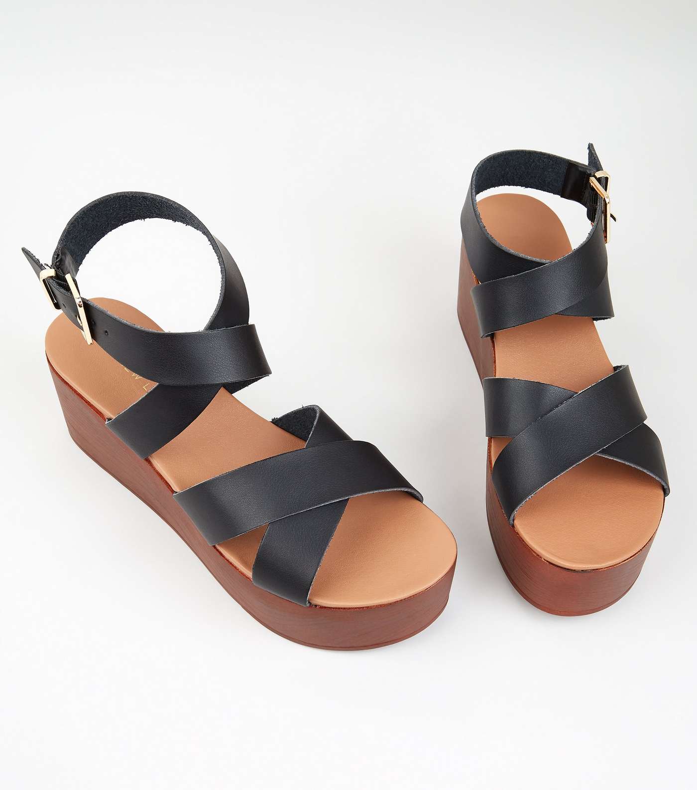 Black Leather-Look Strappy Flatform Sandals Image 3