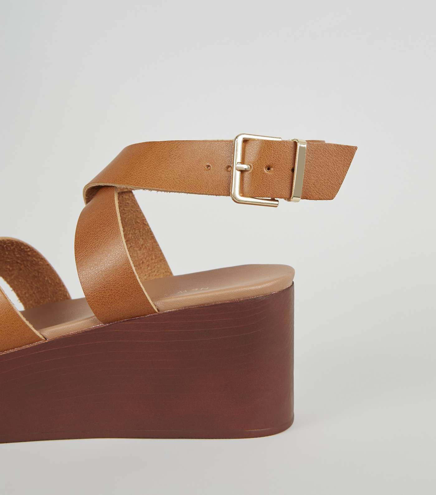 Tan Leather-Look Strappy Flatform Sandals Image 4