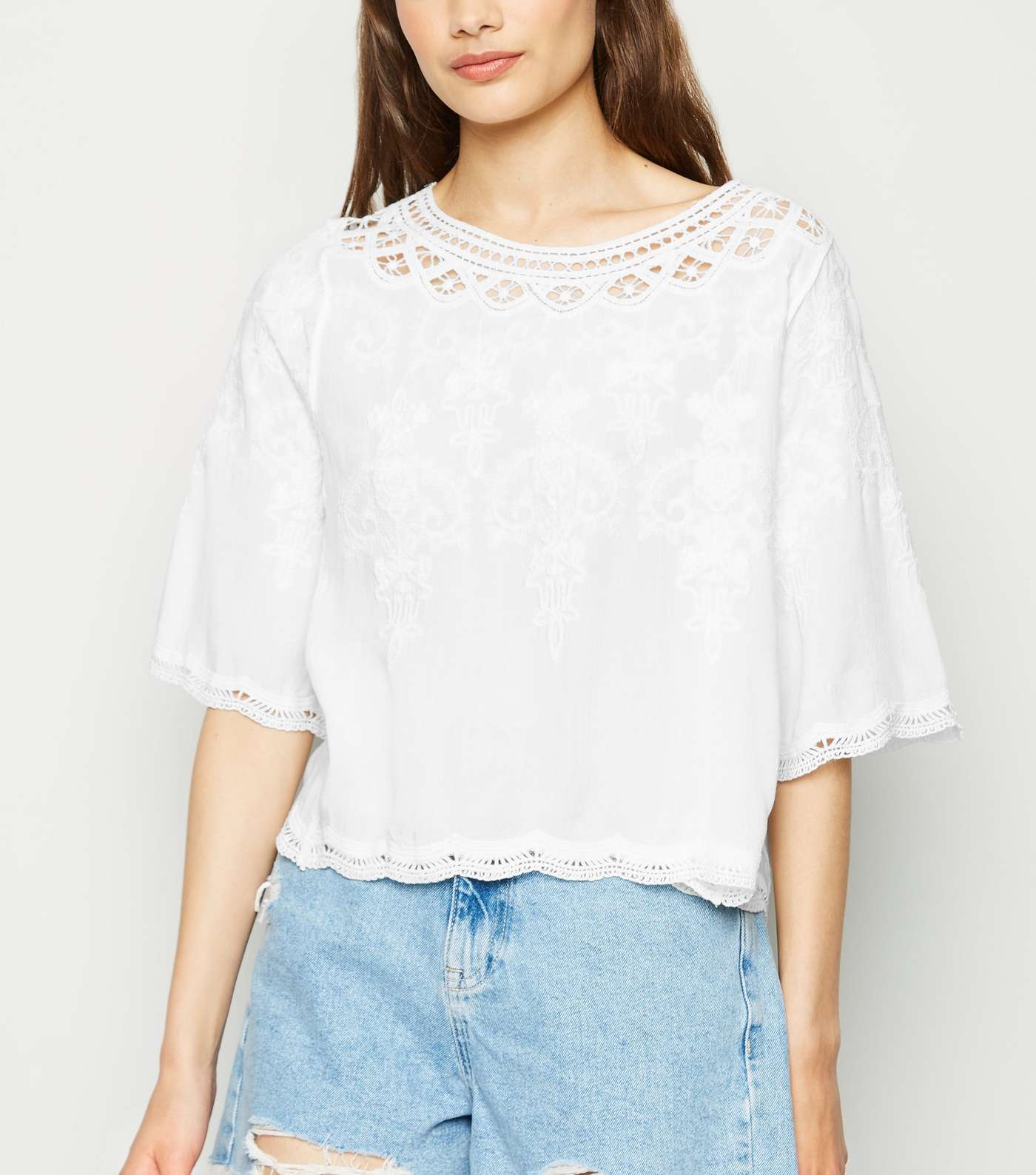 White Crochet Trim T-Shirt