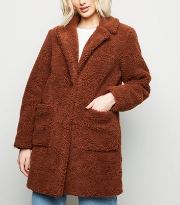 new look brown teddy coat