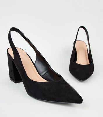 black pointed slingback heels