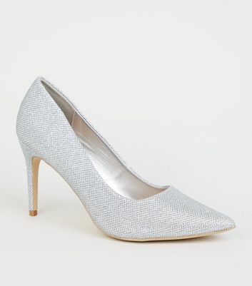 silver glitter court shoes