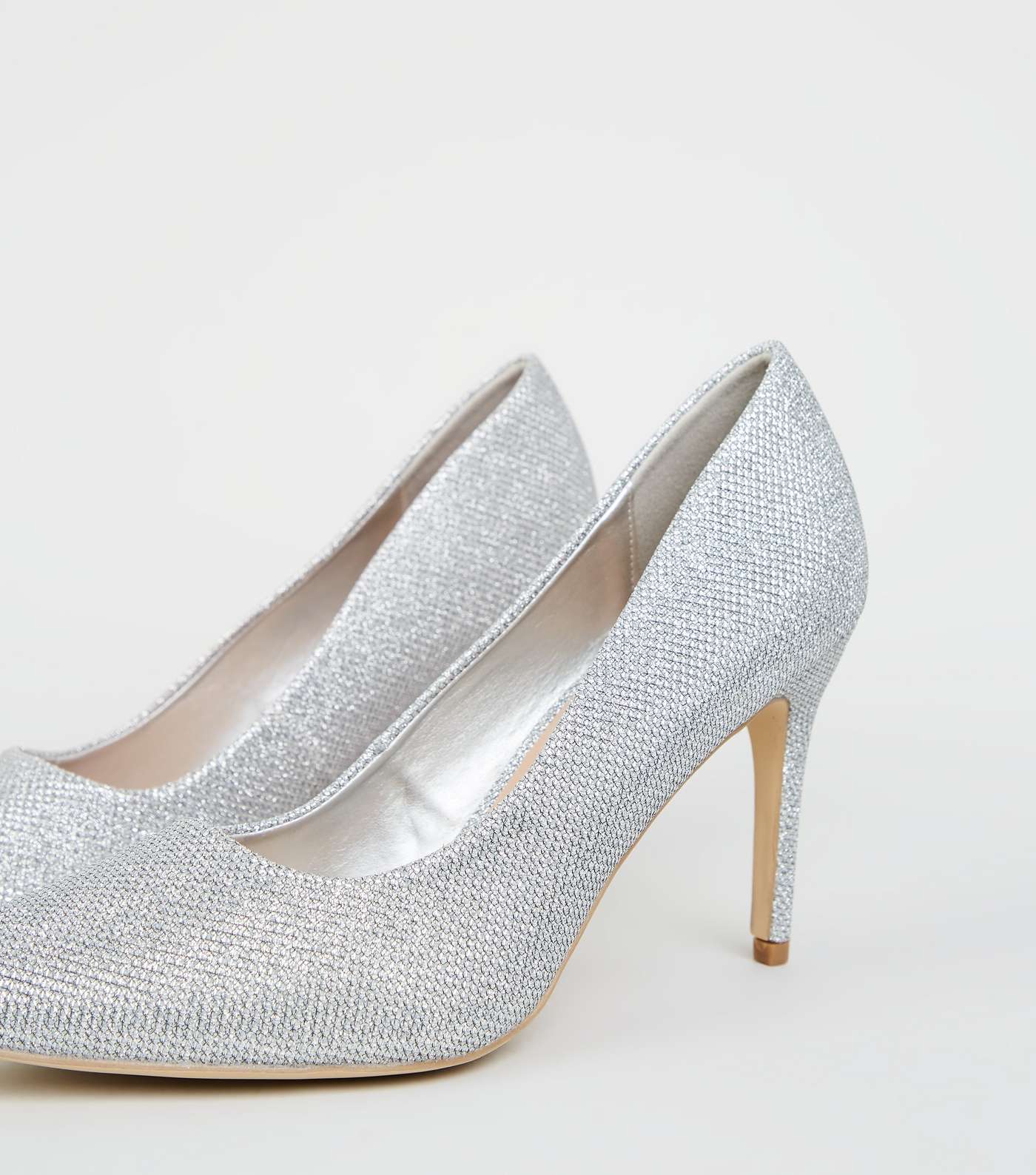 Silver Glitter Pointed Court Shoes Image 3