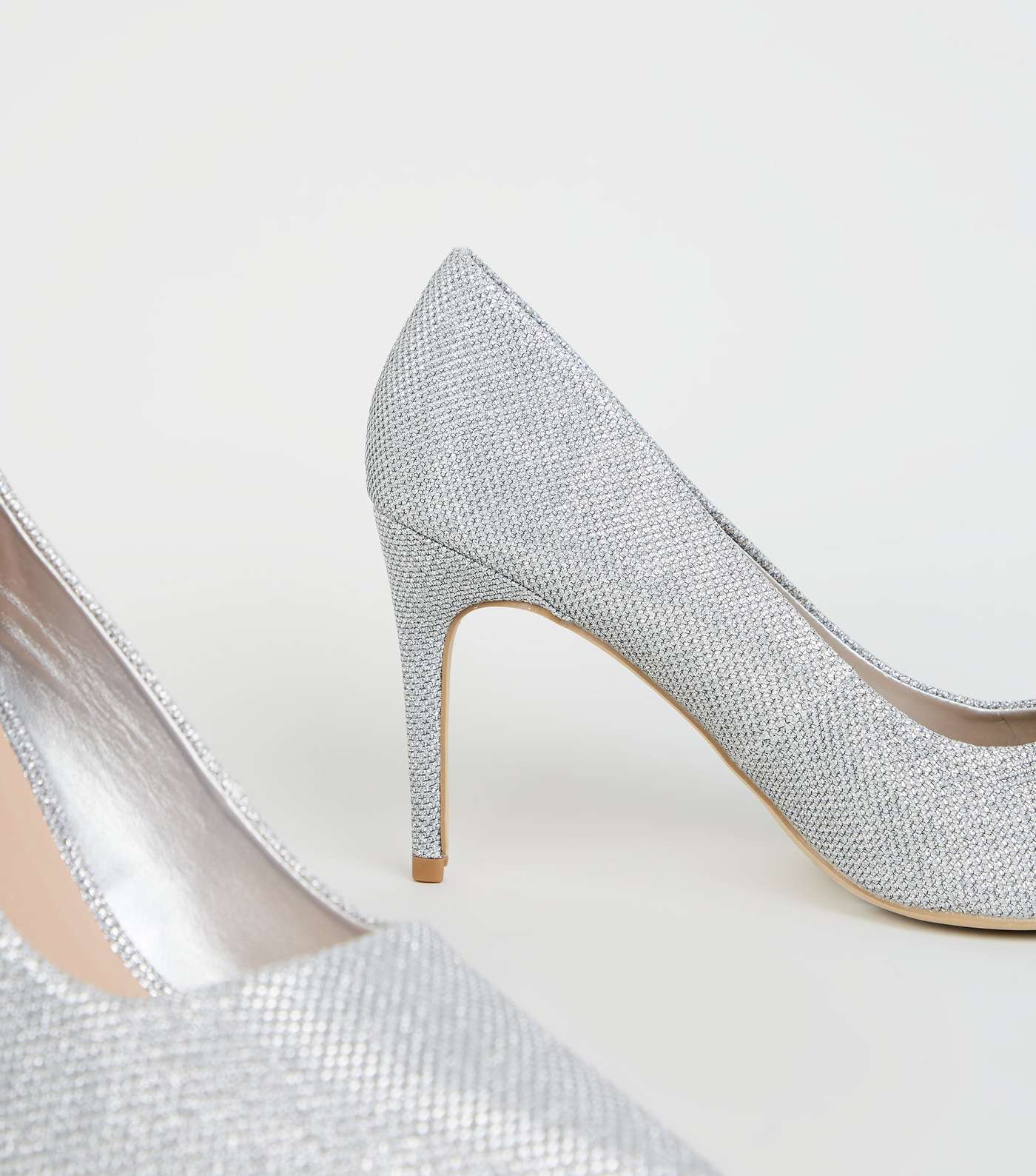 Silver Glitter Pointed Court Shoes Image 4