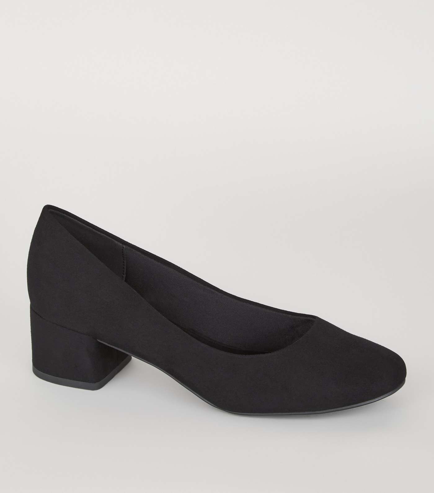 Black Suedette Low Block Heel Court Shoes