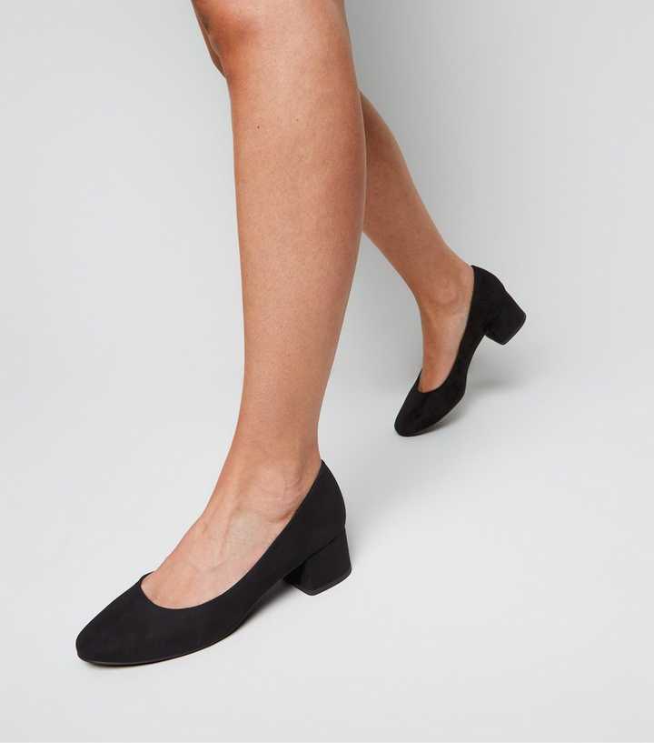 Black Suedette Low Block Heel Court Shoes | New Look