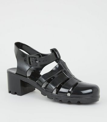 Black caged block outlet heels