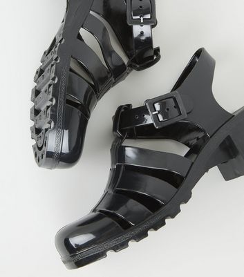 Black Jelly Caged Block Heel Sandals New Look