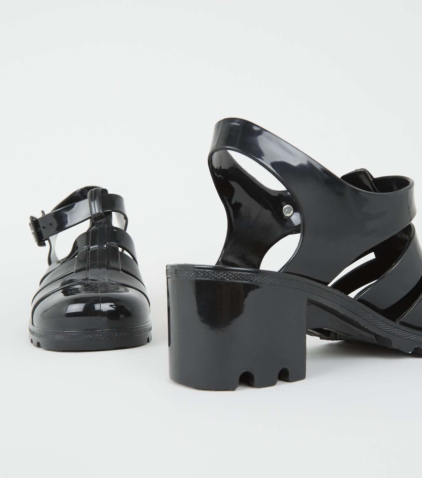 Black Jelly Caged Block Heel Sandals Image 4