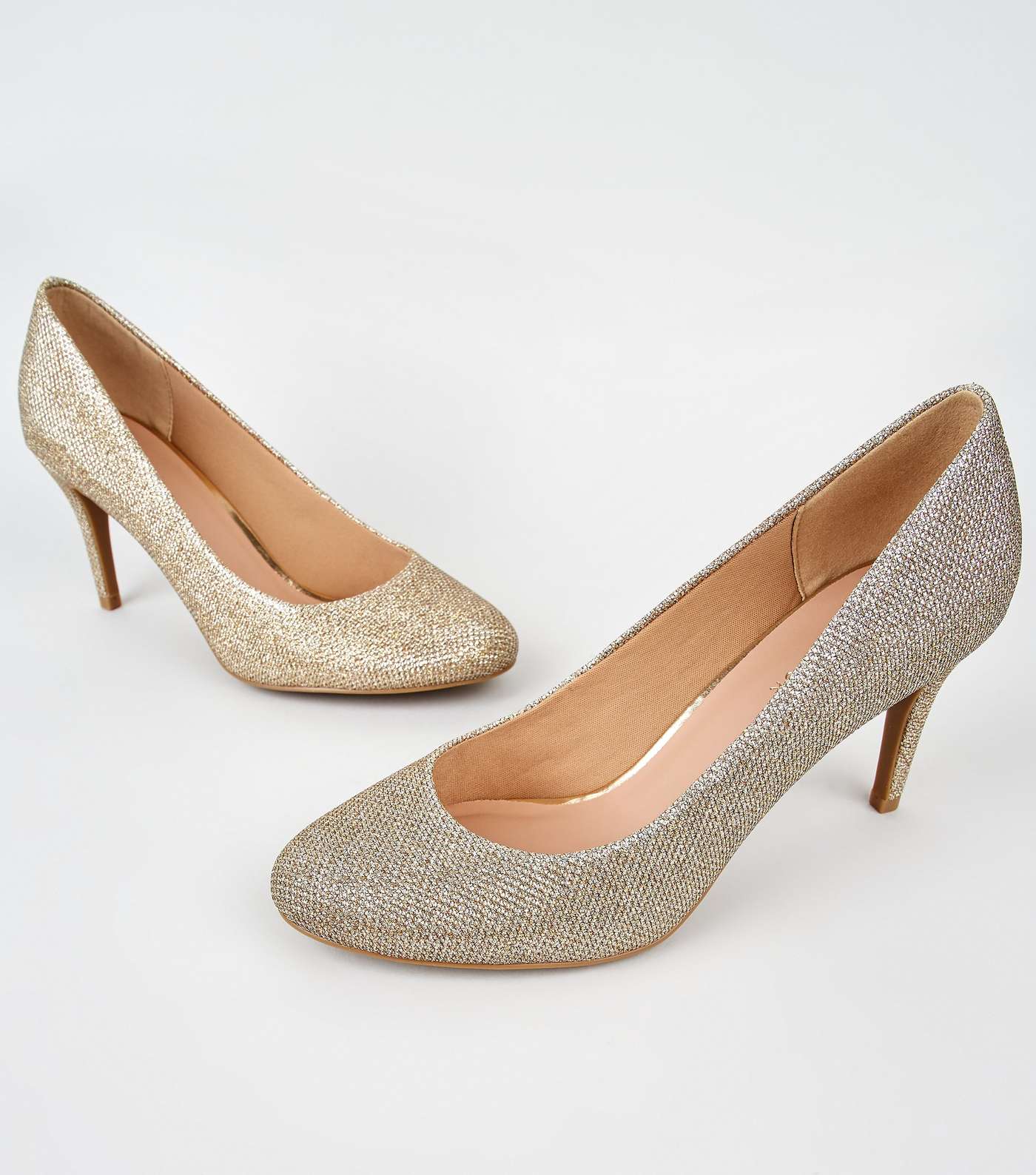 Gold Glitter Stiletto Heel Court Shoes Image 4