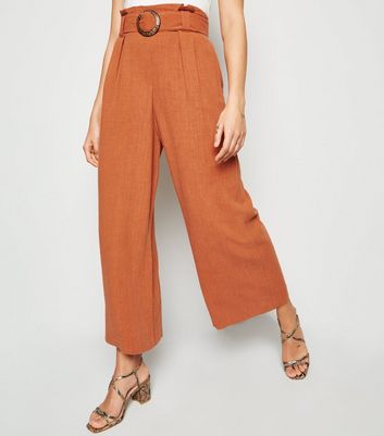 Tall Rust Linen Look Crop Trousers 
