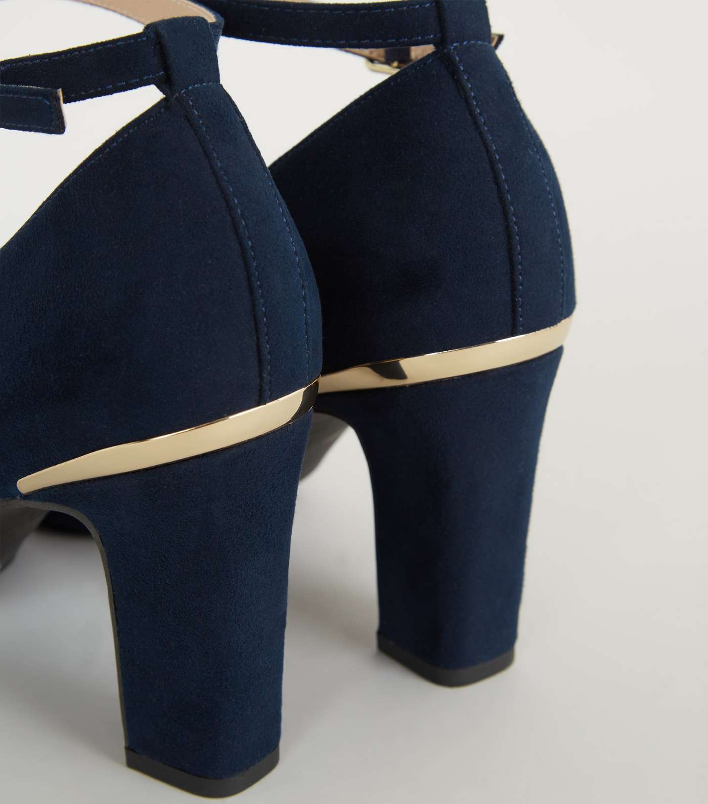 Navy Suedette Ankle Strap Block Heel Courts  Image 4
