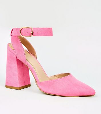 Bright Pink Suedette Flare Heel Court 