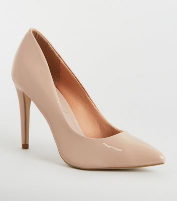 cream patent heels
