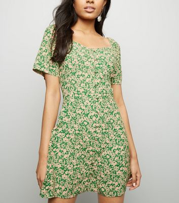 new look green button dress