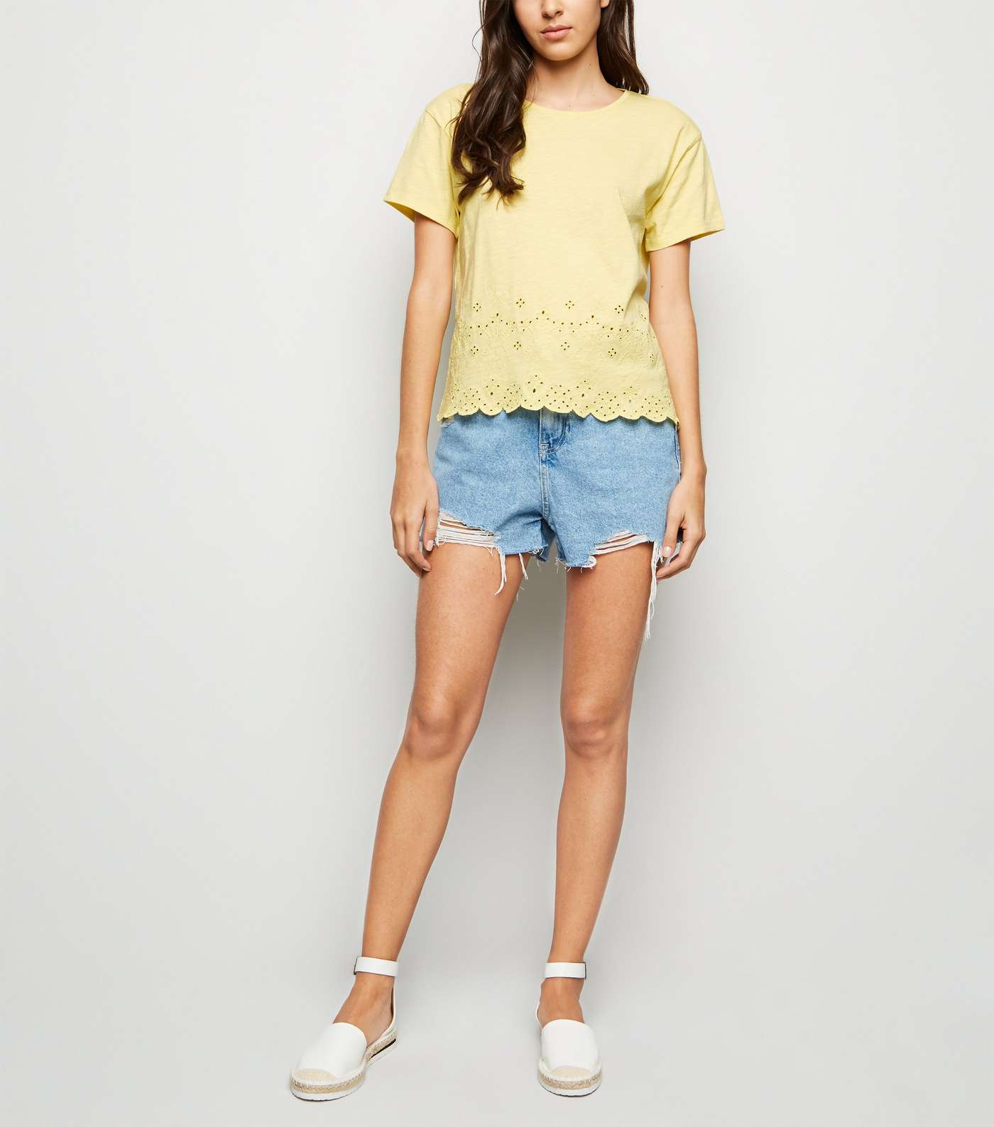 Pale Yellow Broderie Scallop Hem T-Shirt Image 3