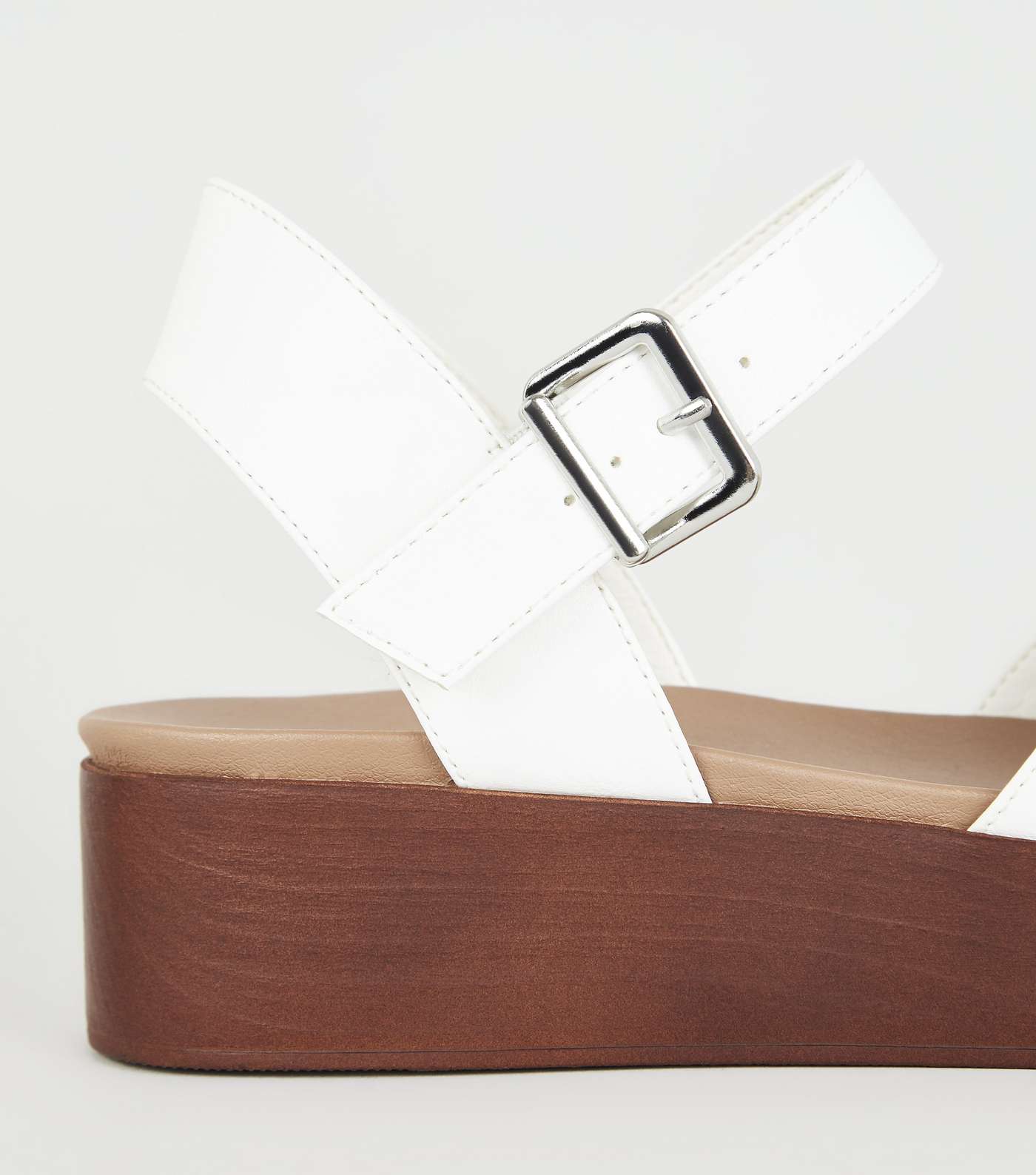 White Leather-Look Wood Flatform Sandals Image 4