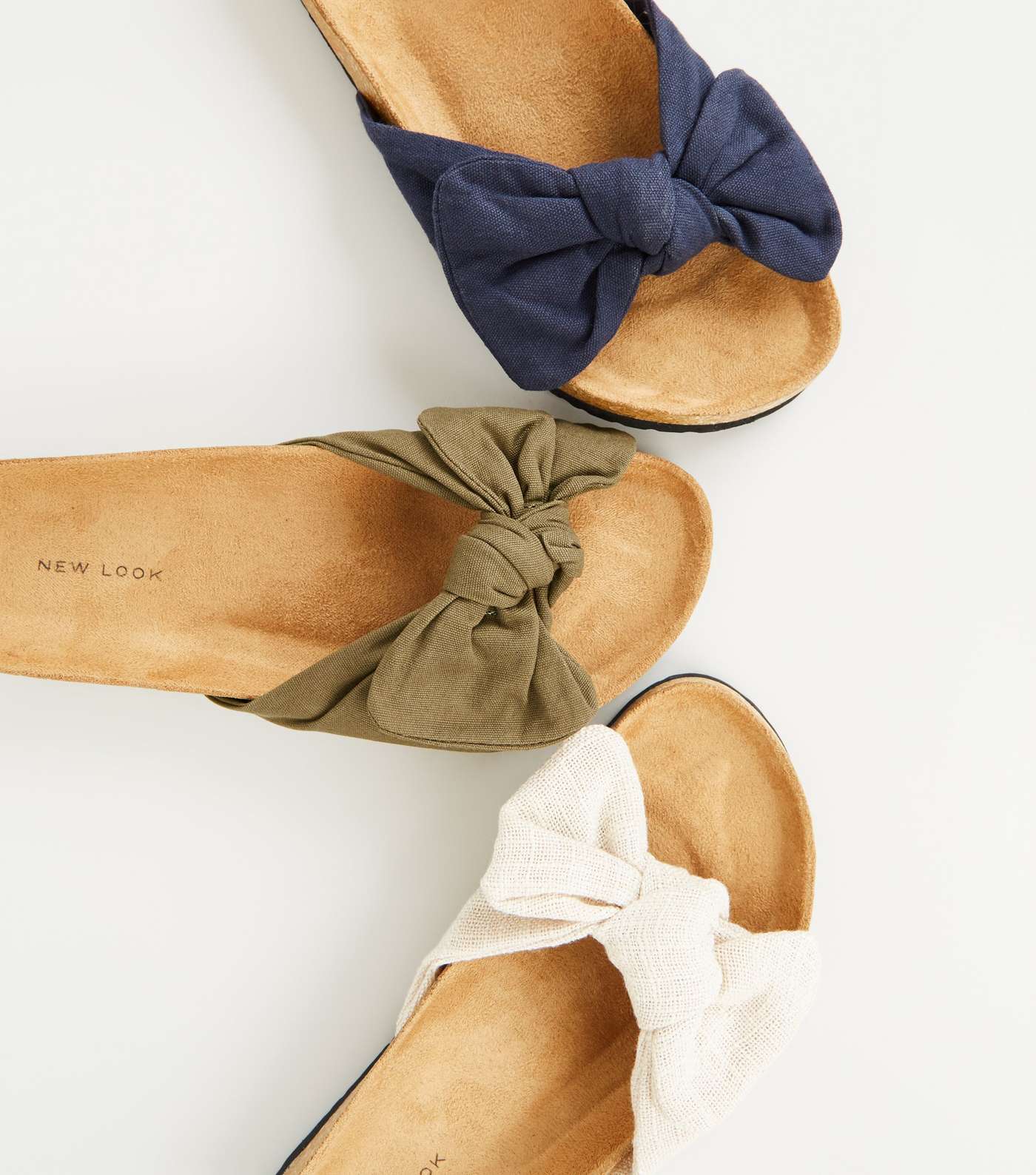 Off White Bow Strap Footbed Sliders Image 4