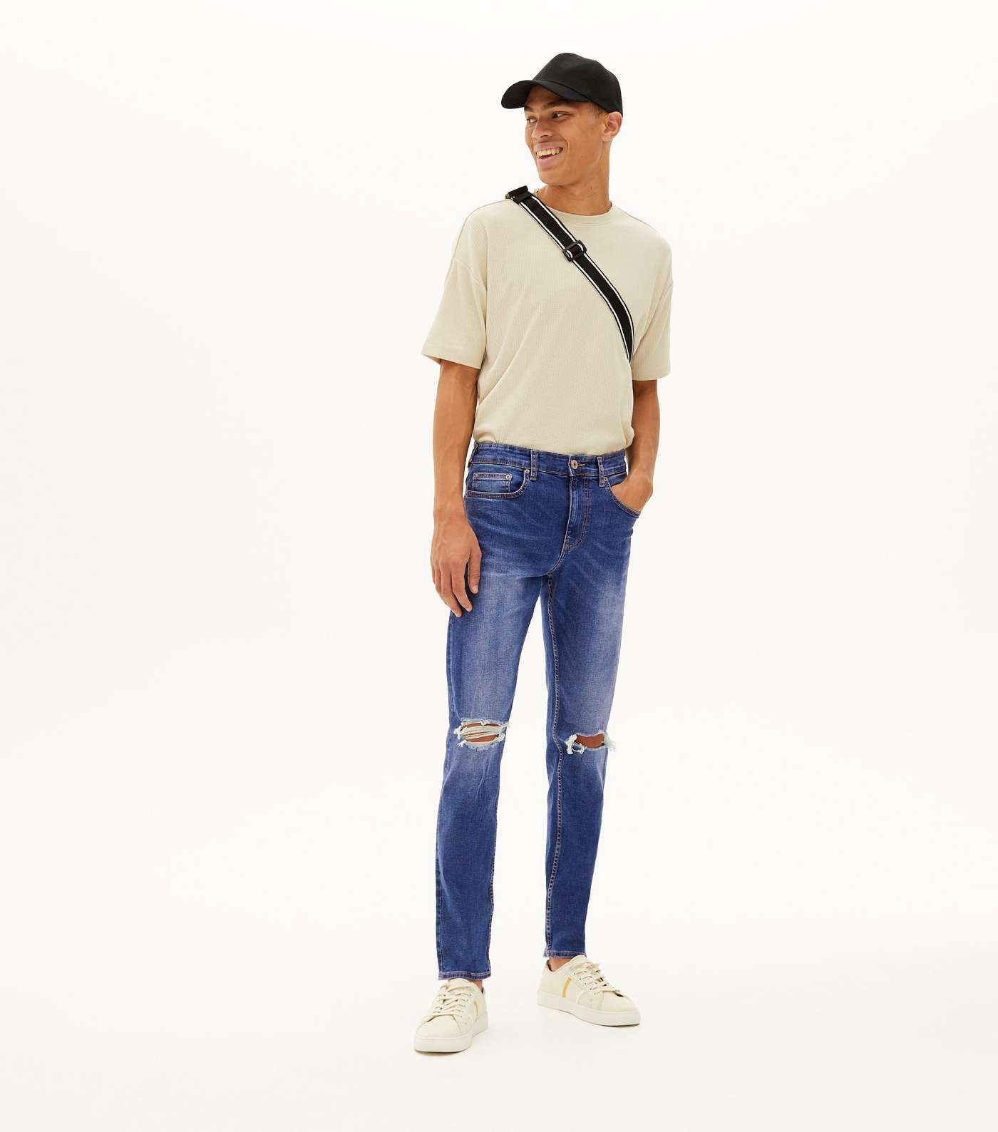 Bright Blue Ripped Knee Slim Stretch Jeans Image 2