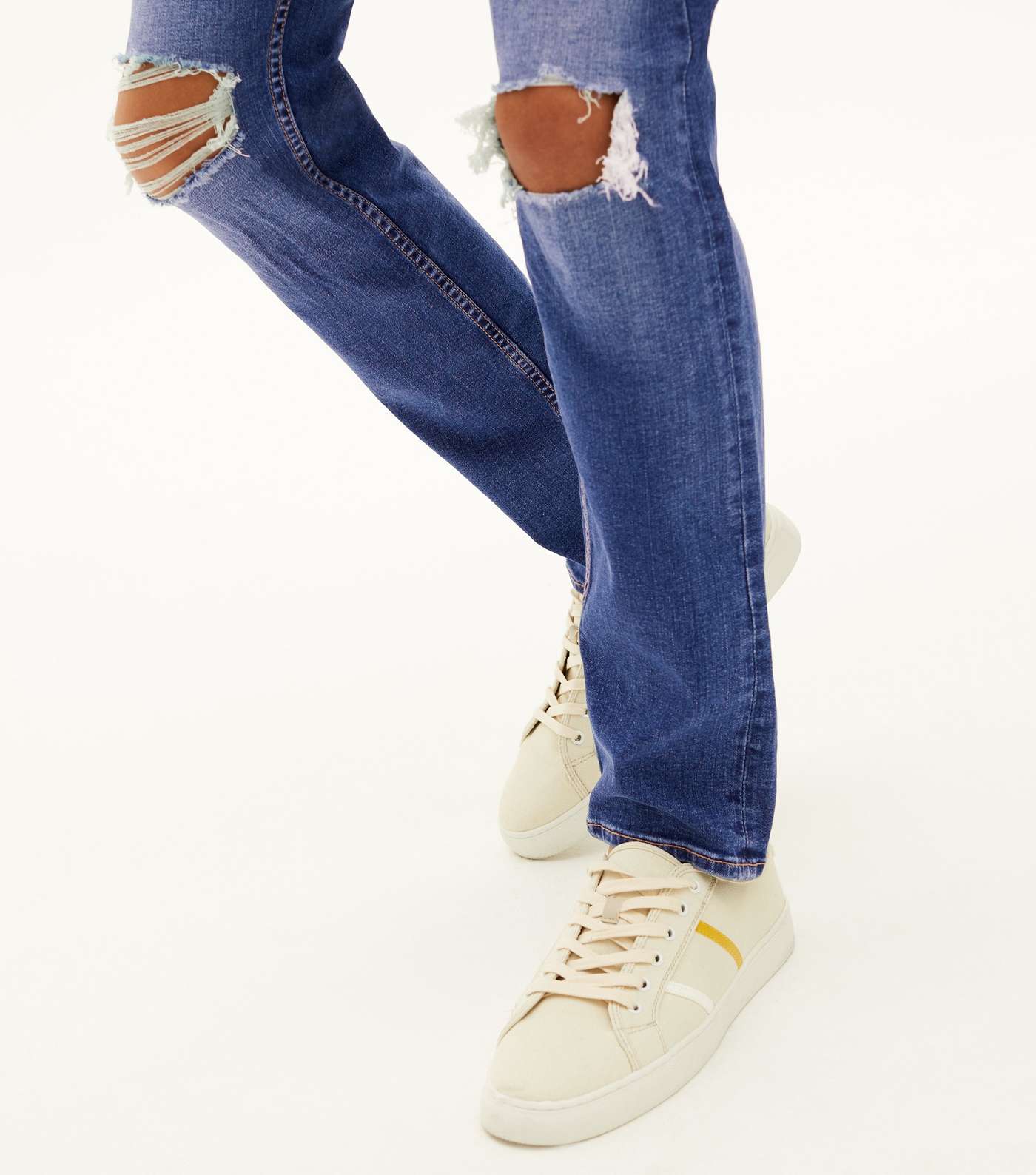 Bright Blue Ripped Knee Slim Stretch Jeans Image 4