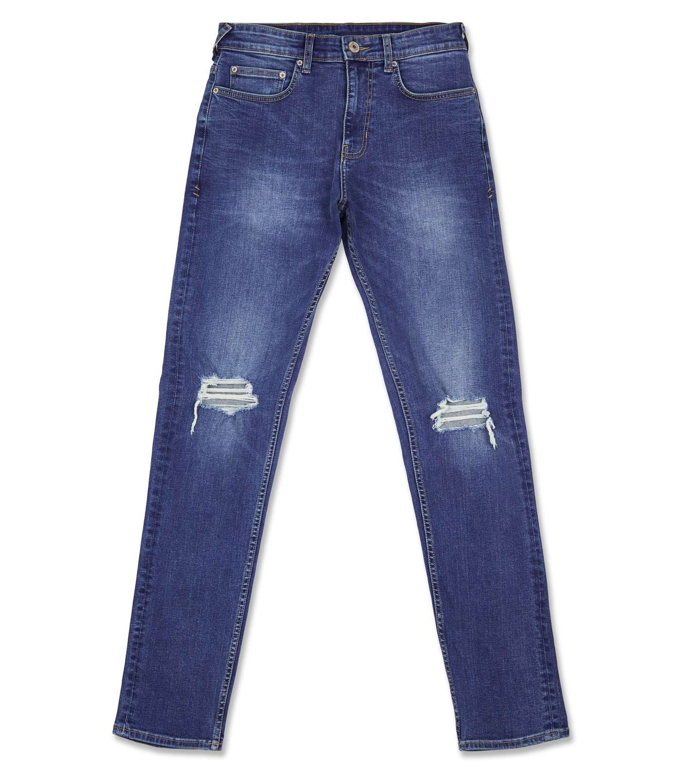 Bright Blue Ripped Knee Slim Stretch Jeans Image 6