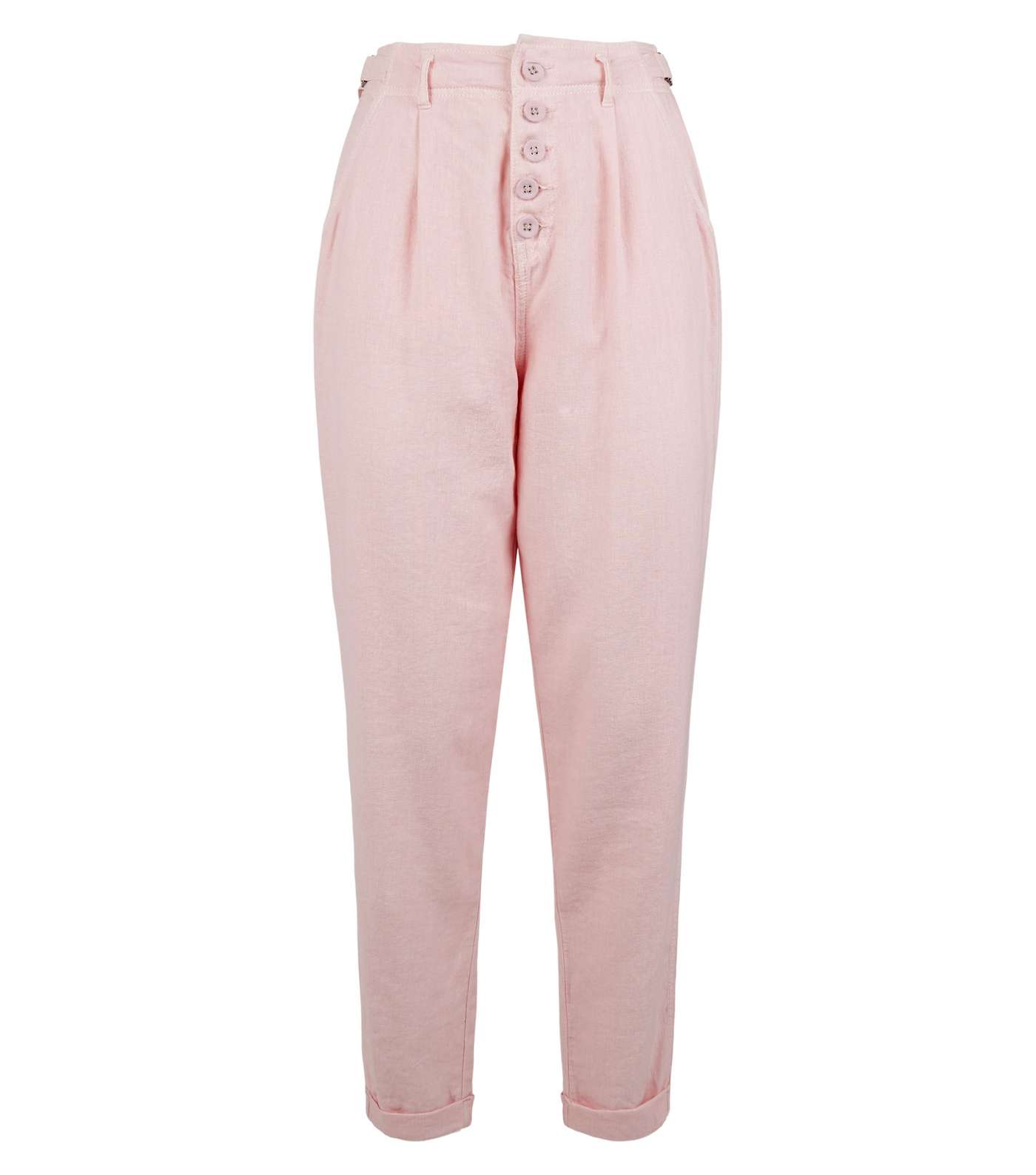 Pink Linen Blend Tapered Trousers Image 4