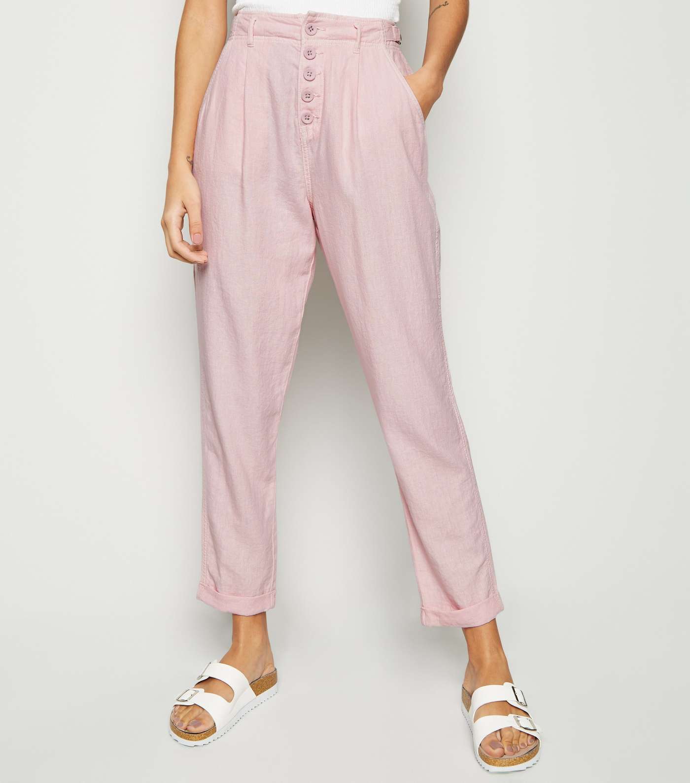 Pink Linen Blend Tapered Trousers Image 2